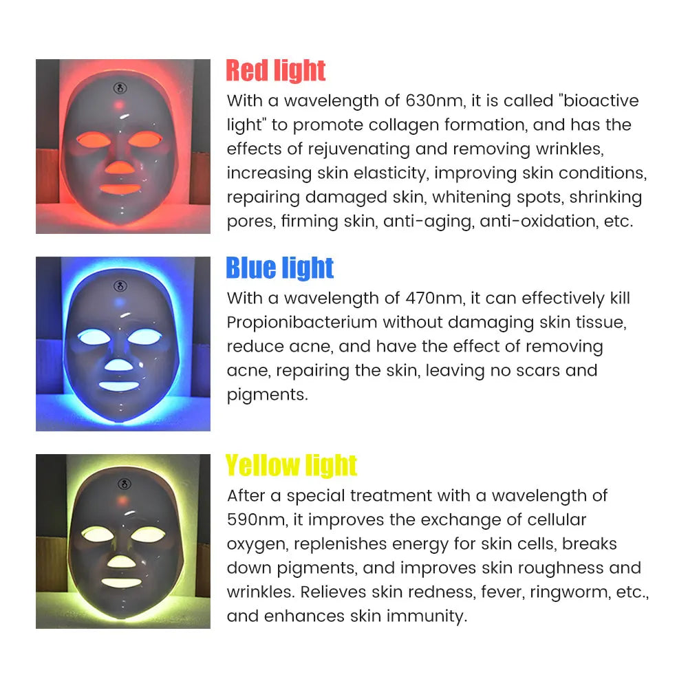 7 Colors Photon Facial LED Mask Red Light Therapy anti Aging Face Neck Beauty Mask Relaxation Treatment Anti-Wrinkle Skin Care