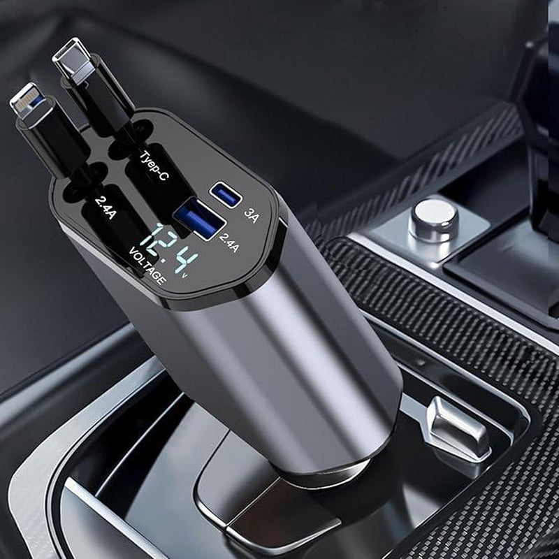 4 in 1 Retractable Car Charger, USB C Fast Charging Adapter with Lightning Cable Compatible with Iphone 16/15/14/13 Pro Max Plus, Samsung S23/S22/S10