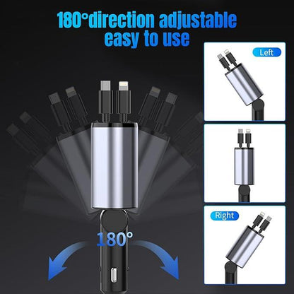 4 in 1 Retractable Car Charger, USB C Fast Charging Adapter with Lightning Cable Compatible with Iphone 16/15/14/13 Pro Max Plus, Samsung S23/S22/S10